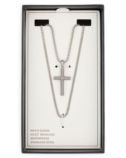 Nordstrom Rack Blue Steel Layered Cross Pendant Necklace for men
