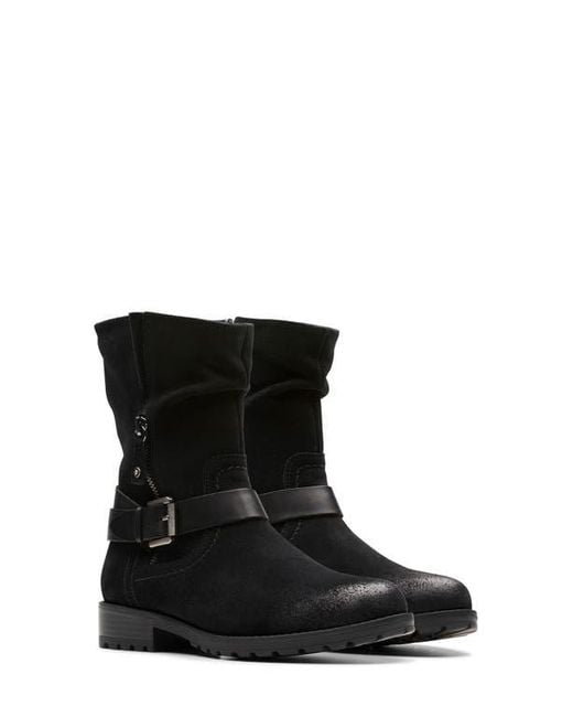 Clarks Black Nissini Burnished Leather Slouch Boot
