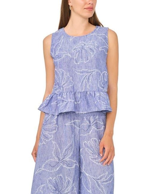 Vince Camuto Blue Embroidered Shell