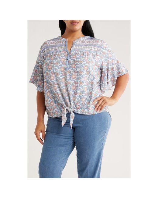 Ruby Rd Blue Novelty Tie Front Button-Up Shirt