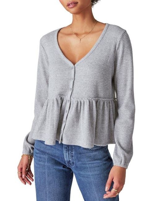 Lucky Brand Gray Cloud Waffle Texture Top