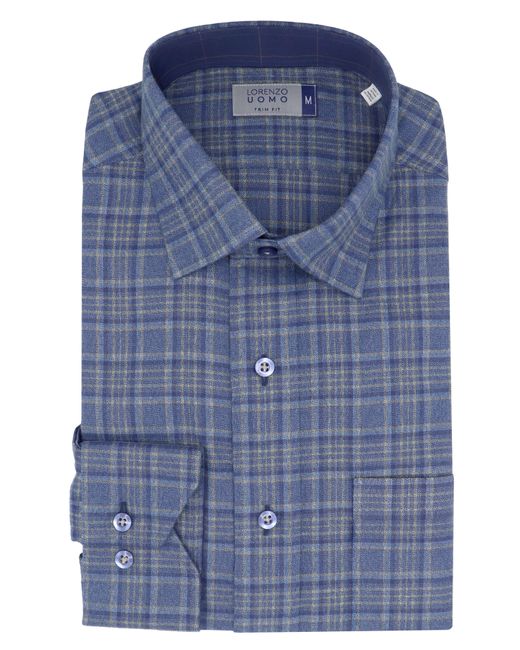 Lorenzo Uomo Blue Trim Fit Flannel Cotton Dress Shirt for men