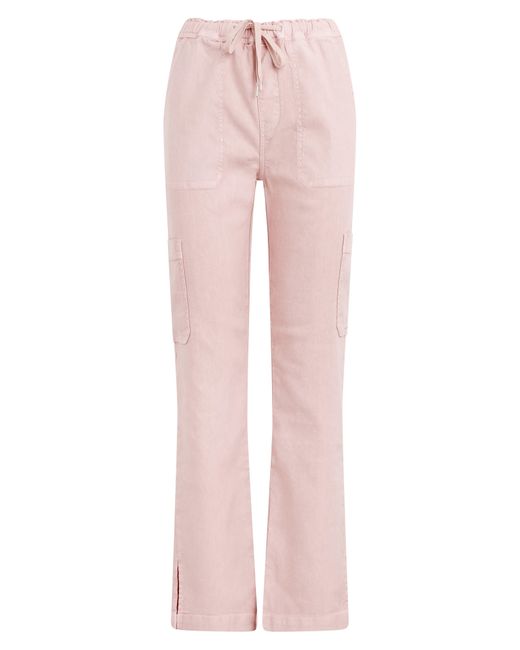 Hudson Pink Drawstring High Waist Straight Leg Linen Blend Cargo Pants