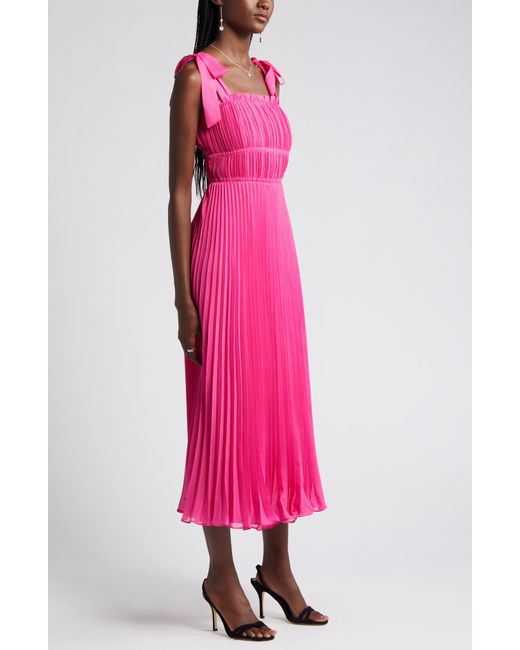 Adelyn Rae Pink Bianca Pleated Organza Midi Dress