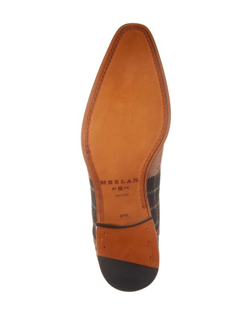 Mezlan Brown Plaid & Brogue Leather Saddle Shoe for men