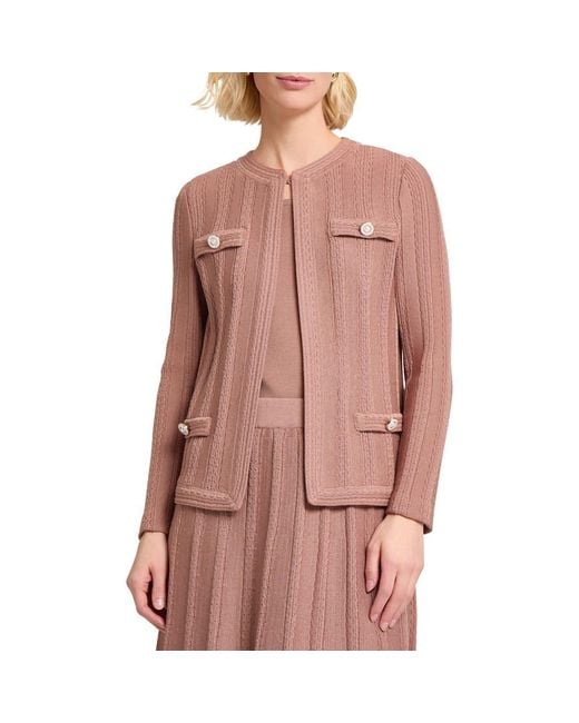 Misook Pink Heritage Braided Cable Soft Knit Jacket