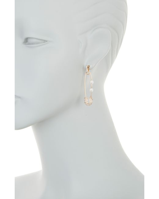 Tasha White Crystal & Imitation Pearl Safety Pin Earrings