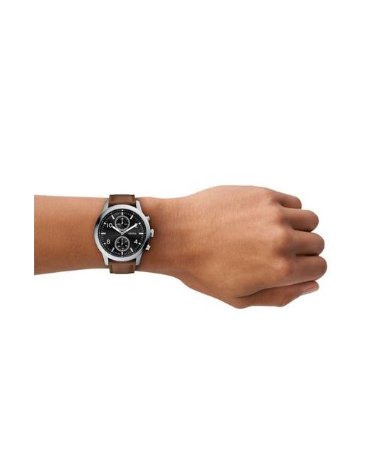 Fossil Black Bennett Multifunction Leather Strap Watch, 45Mm for men