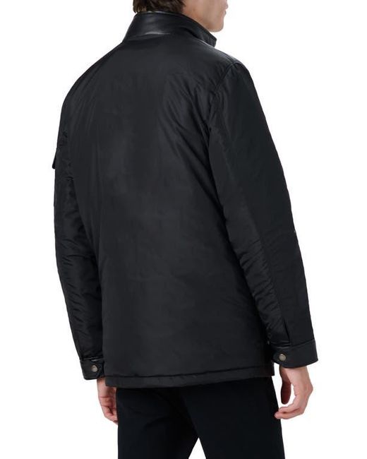 Bugatchi Black Full Zip Leather Bomber Jacket With Removable Bib for men