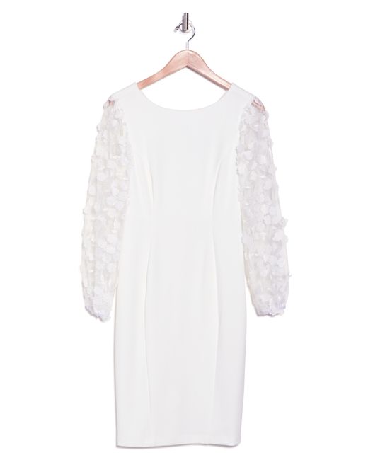 Connected Apparel White Floral Appliqué Long Sleeve Dress
