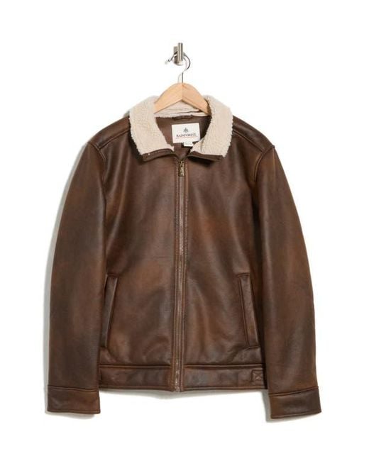 Rainforest Brown Faux Shearling Lined Aviator Jacket for men