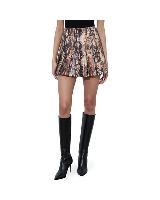 Alice + Olivia Multicolor Carter Snake Print Pleated Faux Leather Miniskirt