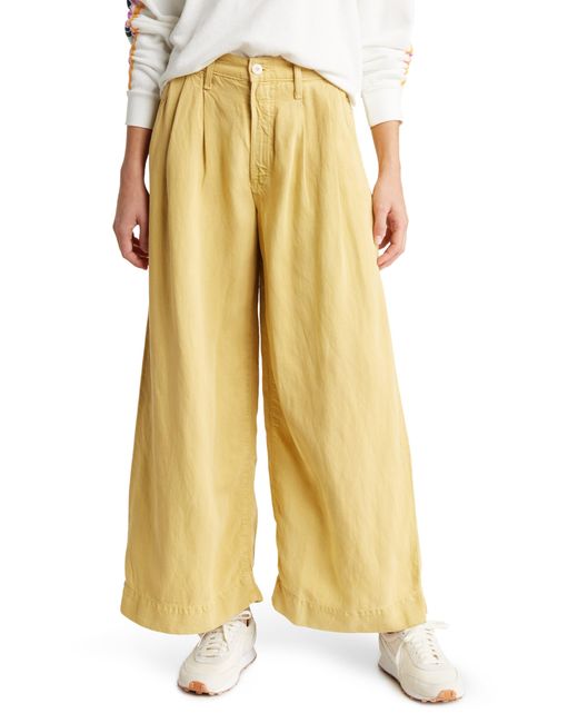 Mother Yellow Pouty Prep High Waist Ankle Wide Leg Jeans