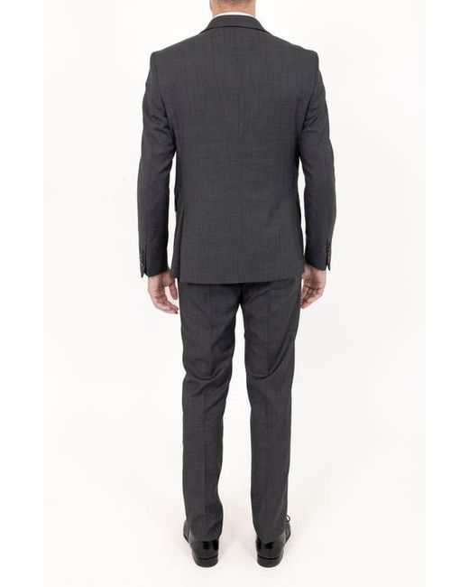 PINOPORTE Black Solid Stretch Wool Suit for men