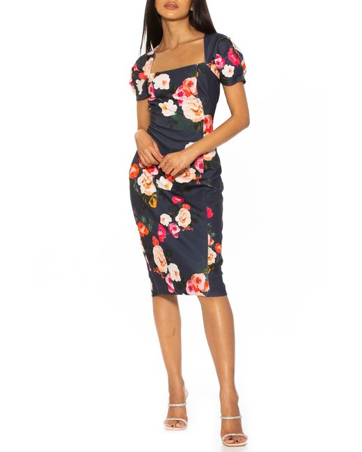 alexia admor zahara v neck midi with bow