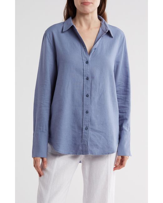 Ellen Tracy Blue Linen Blend Button-up Shirt