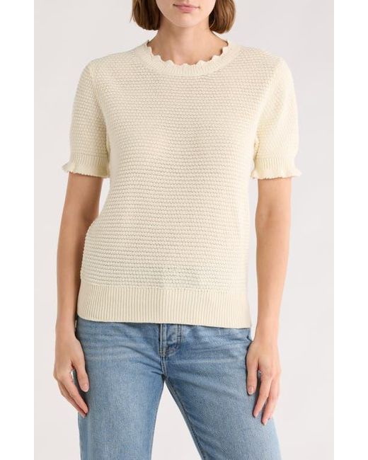 Melrose and Market Blue Scalloped Short Sleeve Cotton Blend Sweater