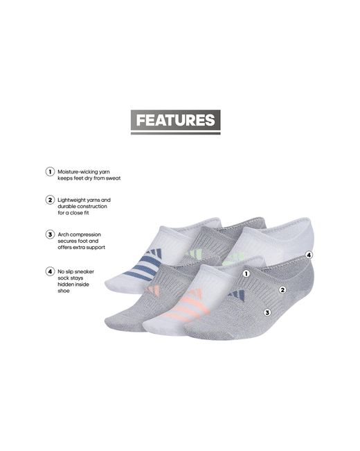 Adidas Gray Superlite Pack Of 6 No-show Socks