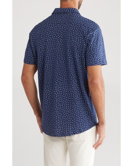 Slate & Stone Blue Paisley Short Sleeve Knit Button-up Shirt for men