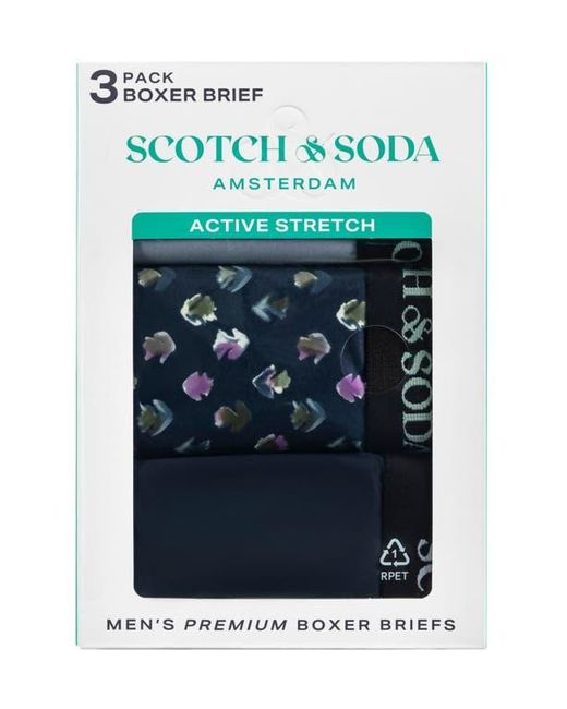Scotch & Soda Blue Assorted 3-Pack Stretch Boxer Briefs for men