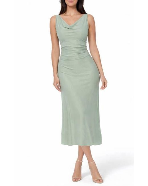 bebe green satin dress Bebe Crepe Satin Cowl Neck Midi Dress in Green
