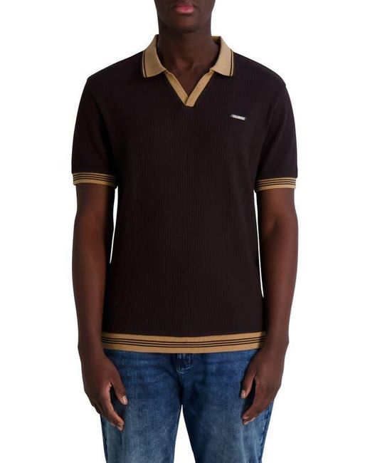 Karl Lagerfeld Black Textured Johnny Collar Polo for men