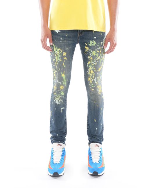 Cult Of Individuality Blue Punk Spattered Super Skinny Jeans for men