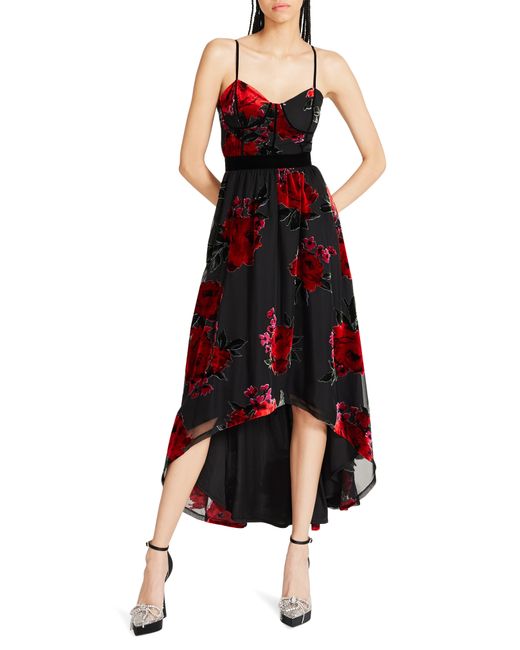 Betsey Johnson Black Rosalia Floral Velvet High-low Dress