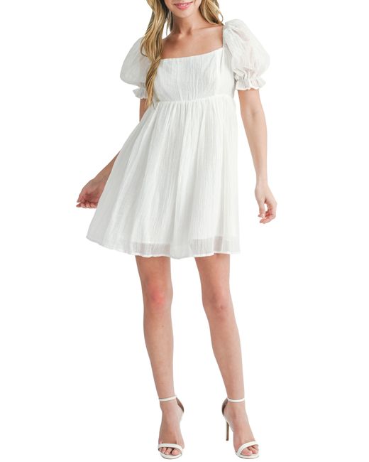 Lush White Puff Sleeve Babydoll Dress