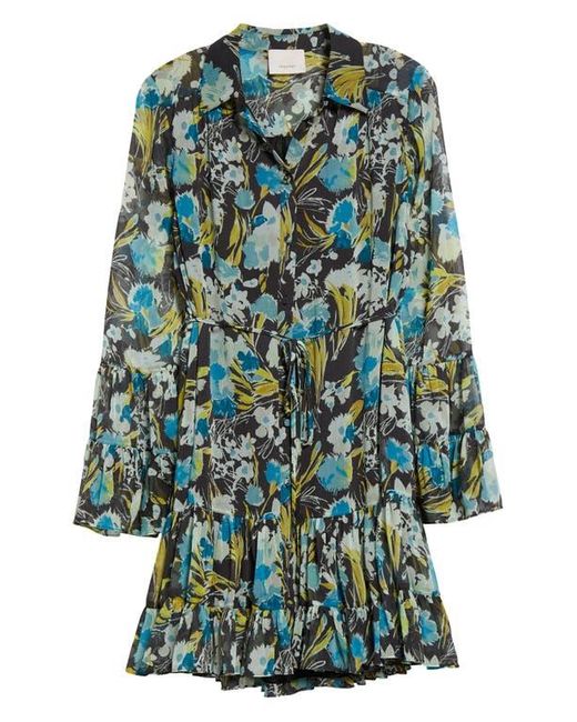 Cinq À Sept Green Lyra Tossed Floral Long Sleeve Minidress