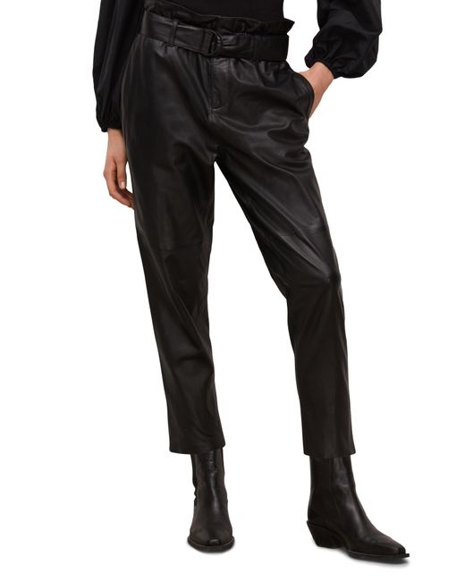 AllSaints Black Orsen Lambskin Leather Ankle Trousers