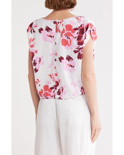 Ellen Tracy Pink Floral Drawstring Hem Top