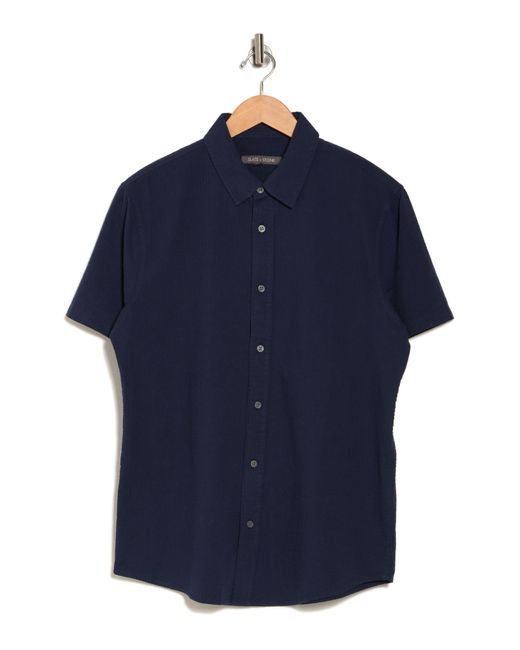 Slate & Stone Blue Seersucker Short Sleeve Shirt for men