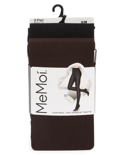Memoi Black 2-pack Solid Control Top Tights