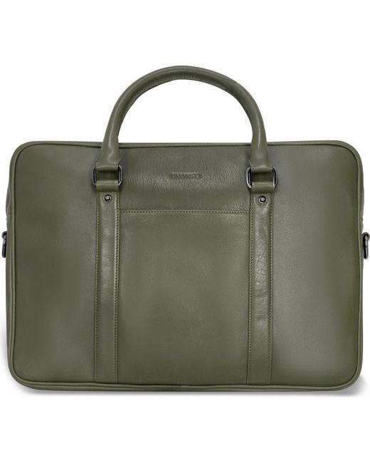 CHAMPS Green Compact Leather Slim Briefcase for men