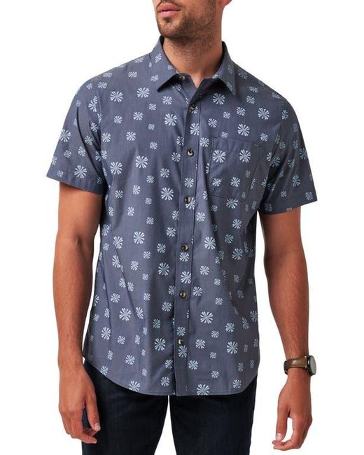 Travis Mathew Blue Travismathew In The Rough Short Sleeve Stretch Button-Up Shirt In Heather Total Eclipse At Nordstrom, Size Small for men