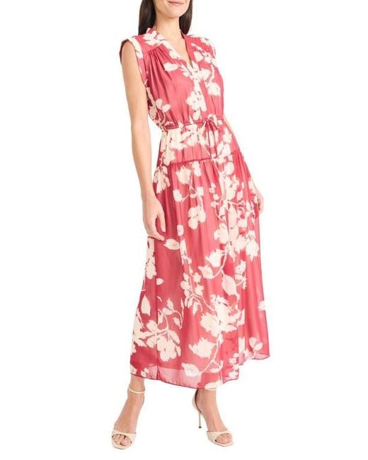 Maggy London Red Floral Sleeveless Chiffon Maxi Dress