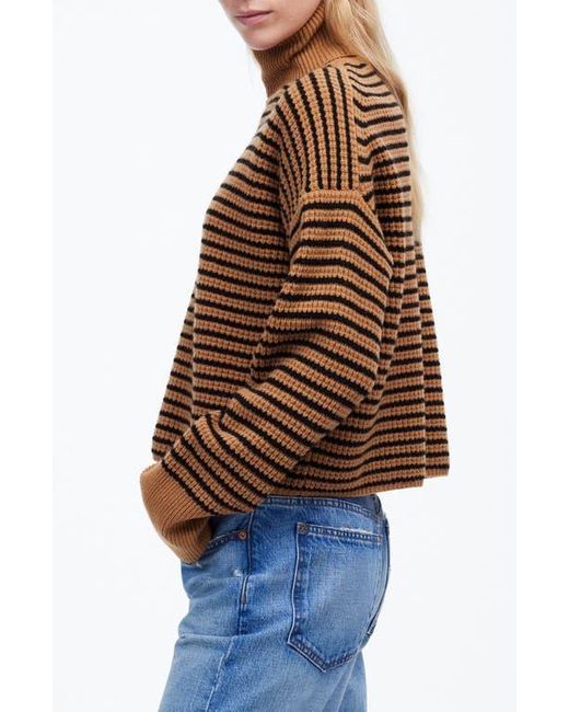 Madewell Brown Stripe Wool Waffle Knit Turtleneck Sweater