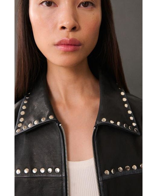 Mango Black Studded Leather Jacket