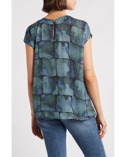 Apny Blue Geometric Print Cap Sleeve Shell