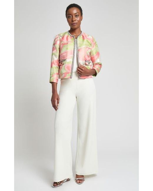Ming Wang Pink Beaded Abstract Jacquard Jacket