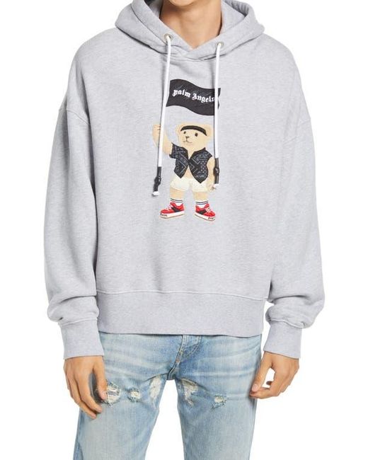 Palm Angels Gray Pirate Bear Logo Hoodie for men