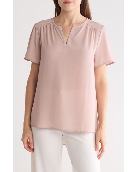 Pleione Pink Updated Notch Neck High-low Tunic Top
