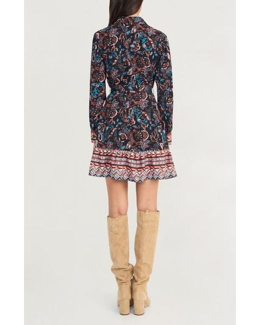 The Good Journey Blue Paisley Long Sleeve Fit & Flare Shirtdress