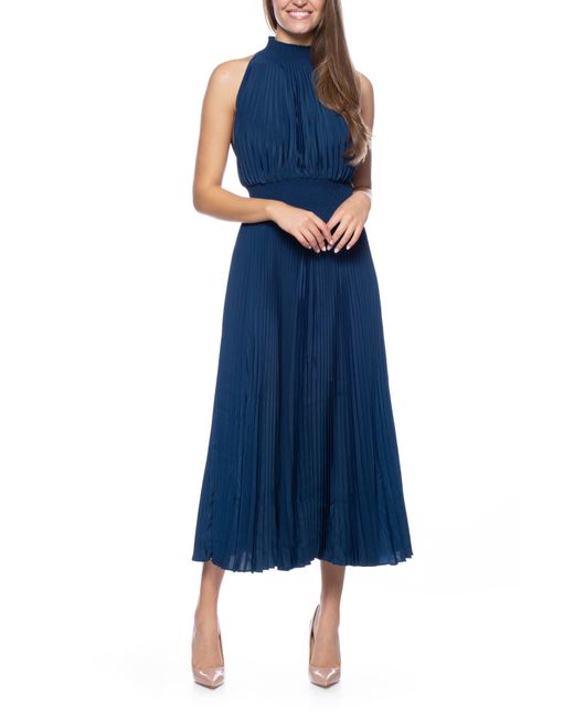 Marina Pleated Midi Dress in Blue | Lyst