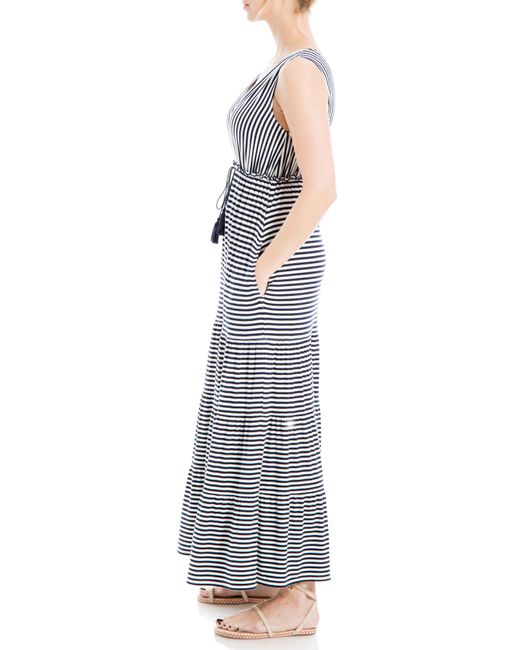 Max Studio Gray Stripe Tiered Maxi Dress
