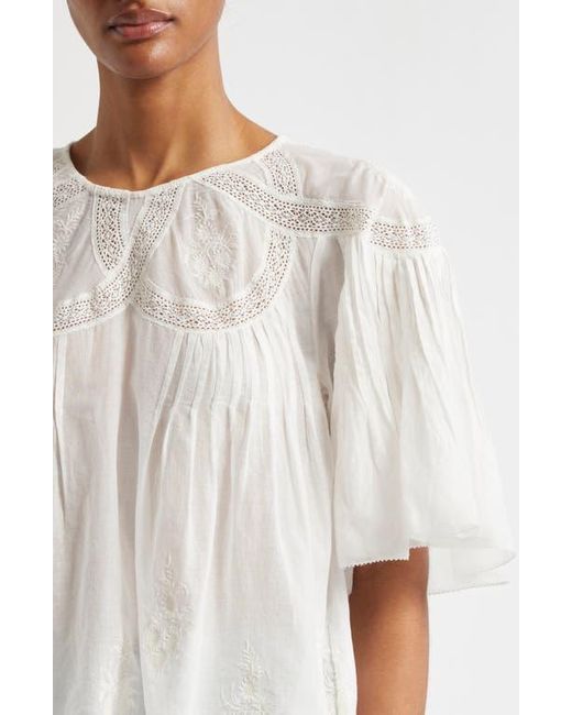 Farm Rio White Embroidered Short Sleeve Top