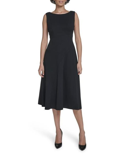 Calvin Klein Black Crepe Seam Midi A-Line Dress