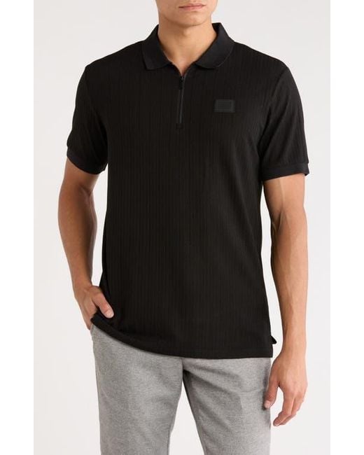 Karl Lagerfeld Black Performance Quarter Zip Polo for men
