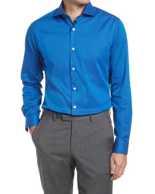 Duchamp Blue Tailored Fit Stretch Solid Dress Shirt for men